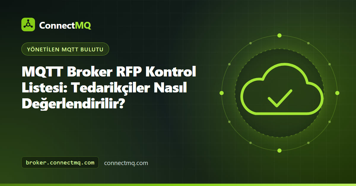 Protokol desteği, güvenlik, izolasyon ve araç kriterlerini içeren, bir kâğıt altlık üzerindeki MQTT broker RFP kontrol listesi