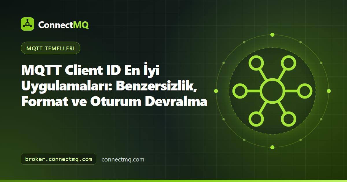 Aynı kimliğe sahip iki cihazın tek bir broker bağlantısı için yarıştığını gösteren MQTT client ID çizimi