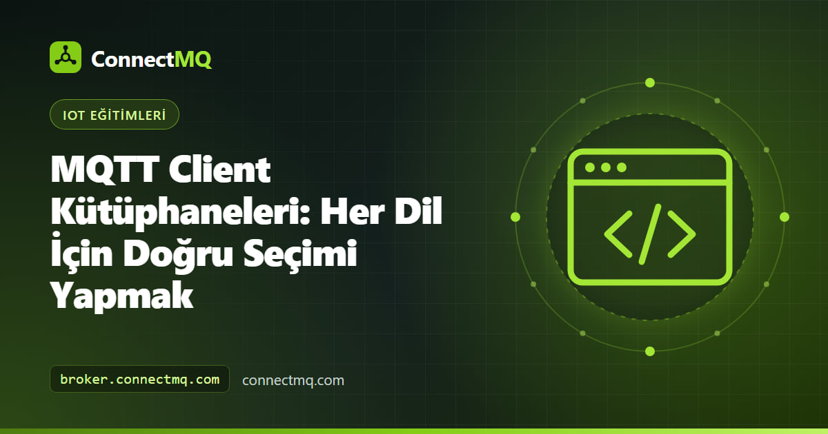 MQTT client kütüphanelerini temsil eden, tek bir broker'a bağlı farklı programlama dillerindeki kod editörü pencereleri