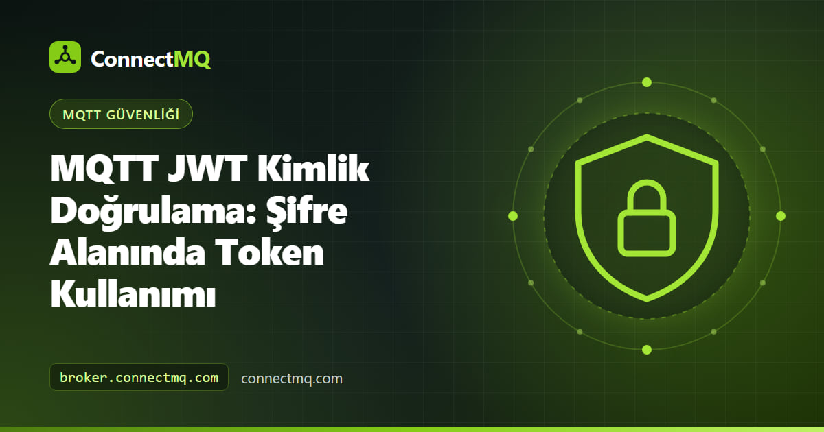 Bir token yayıncısı, bir cihaz ve imzalı bir token'ı doğrulayan bir broker'ı gösteren MQTT JWT kimlik doğrulama diyagramı
