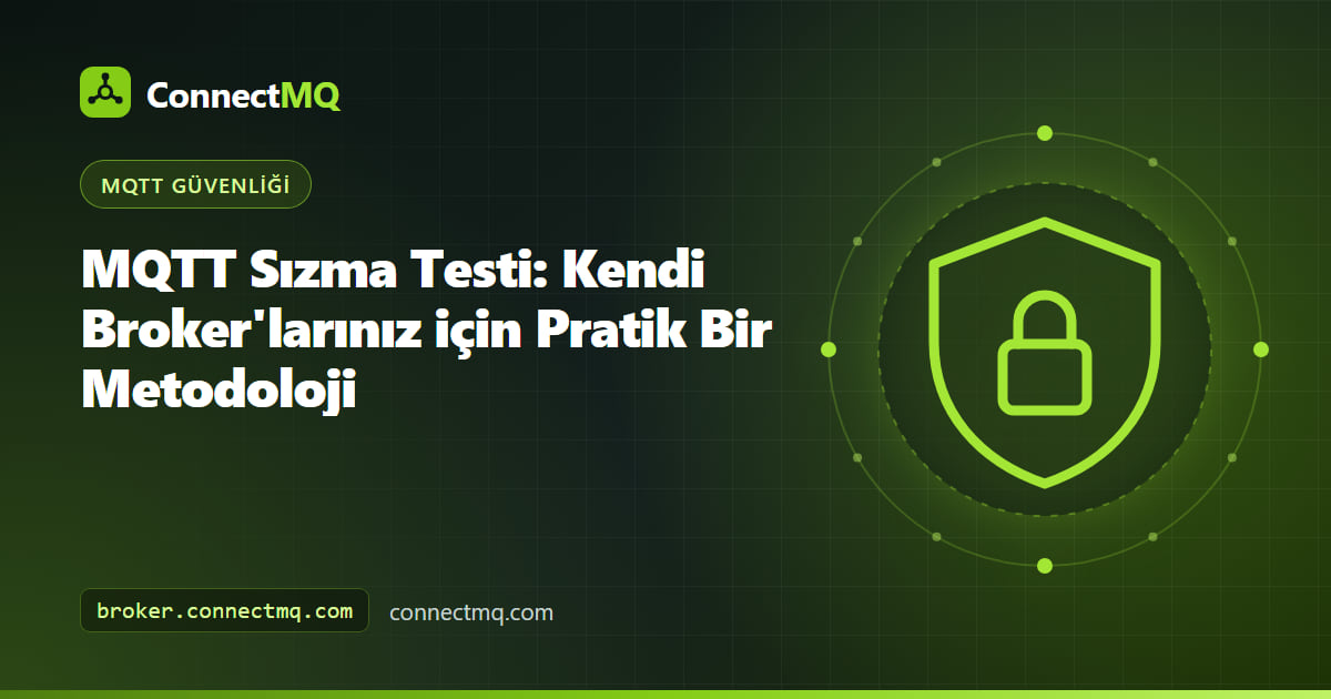 Şirkete ait bir broker'a karşı kapsam belirleme, keşif, kimlik doğrulama ve TLS kontrollerini gösteren MQTT sızma testi iş akışı diyagramı