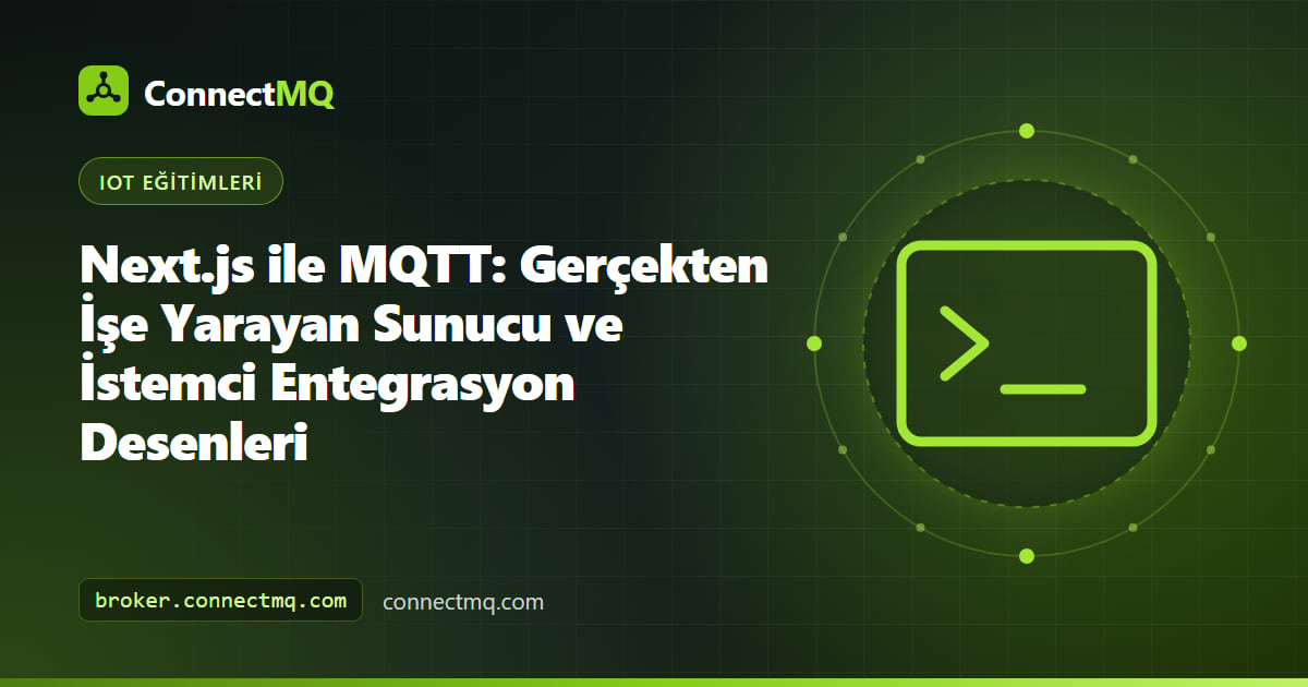 Client component'ler, route handler'lar ve bulut MQTT broker ile next.js mqtt entegrasyonunu gösteren diyagram