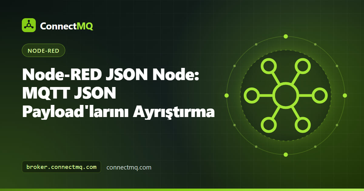 Bir flow içinde MQTT payload string'ini JavaScript nesnesine dönüştüren Node-RED JSON node