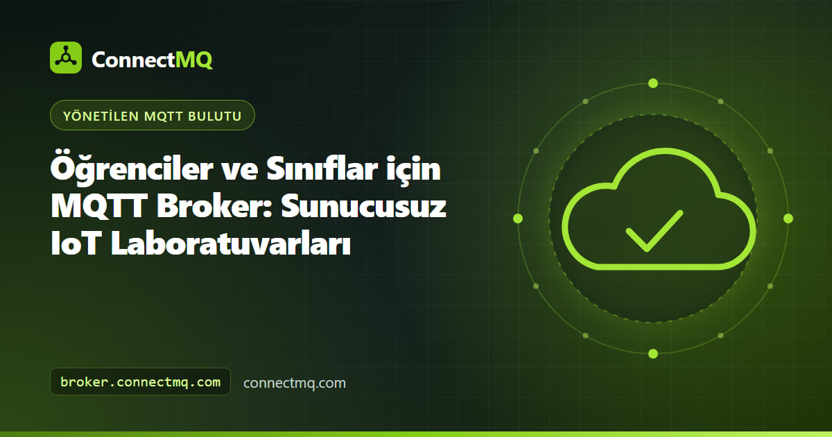 ESP32 kartları ve dizüstü bilgisayarlarla ortak bir bulut broker'a yayın yapan takımlardan oluşan bir sınıfı gösteren öğrenciler için MQTT broker çizimi
