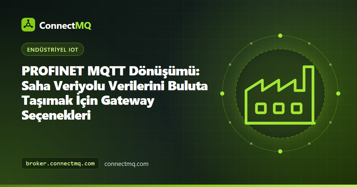 PLC, sürücüler ve I/O'dan oluşan bir PROFINET ağı ile PROFINET verilerini MQTT üzerinden bulut broker'a gönderen edge gateway
