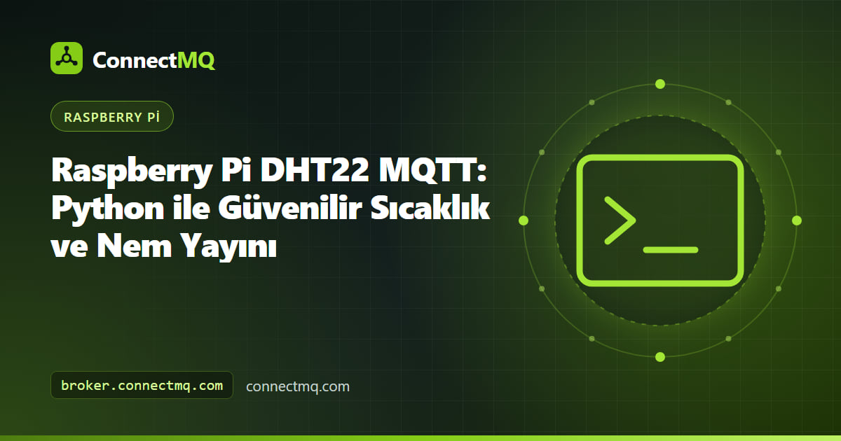 Bir Raspberry Pi DHT22 MQTT projesinde breadboard üzerinde Raspberry Pi'ye bağlı ve ölçümleri bir bulut broker'a gönderen DHT22 sıcaklık ve nem sensörü