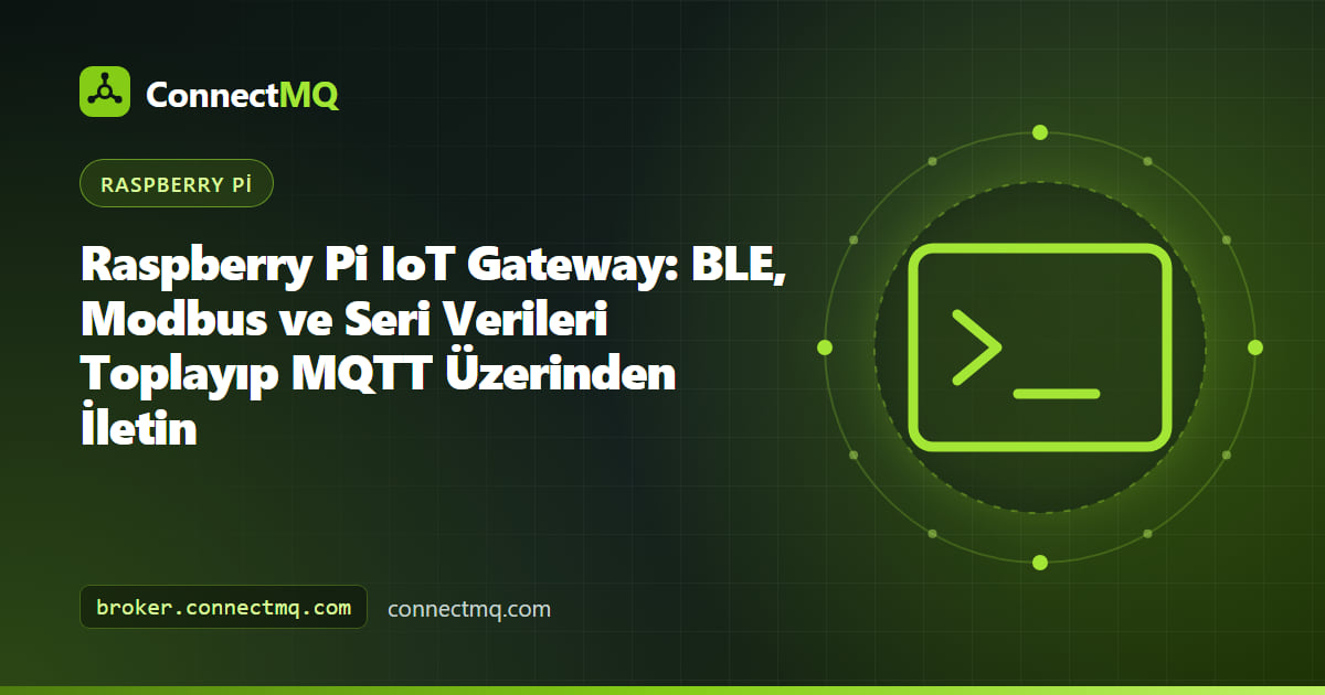 BLE sensörleri, bir Modbus sayaç ve bulut MQTT broker arasında raspberry pi iot gateway görevi gören DIN ray kutusundaki Raspberry Pi