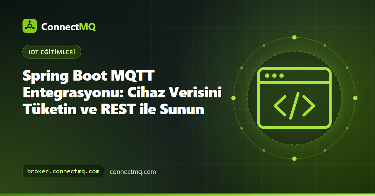 Bir spring boot mqtt entegrasyonunu gösteren, IoT cihazlarına bağlı Spring Boot yaprak logosu