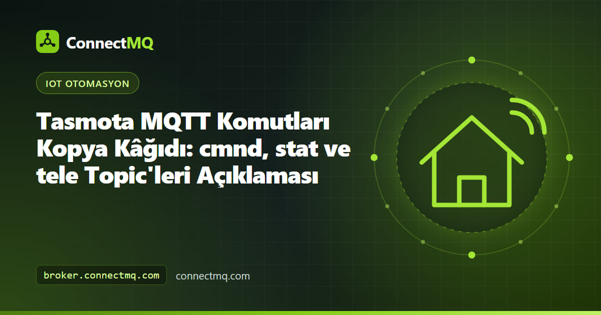 Bir akıllı priz ve dizüstü bilgisayar terminalinin yanında tasmota mqtt komutlarını listeleyen başvuru kartı